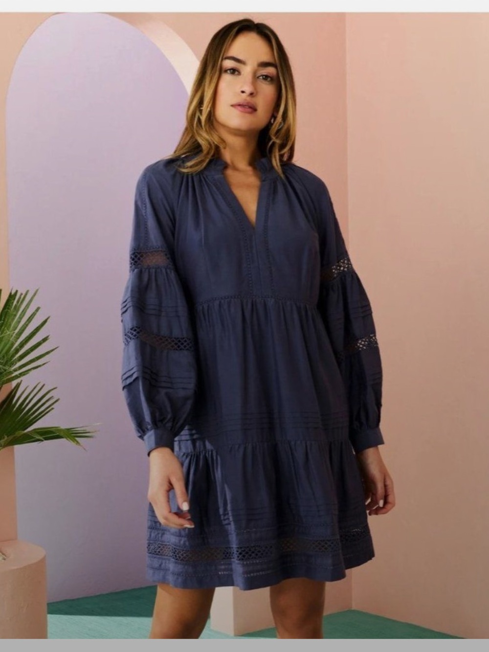 Marie Oliver Sheridan Tiered navy blue Dress
